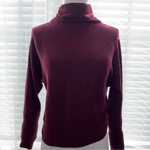 Magaschoni Women's Burgundy Ribbed Mock Neck Sweater (Size S)